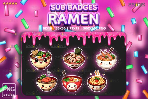 Download 6 Yummy Sub Badges, Ramen Bowls Twitch - Sub badges Collection