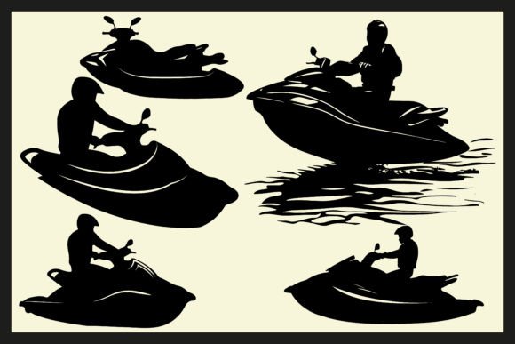 Download Black Silhouette Jet Ski Boat Vector Set - Vector Collection