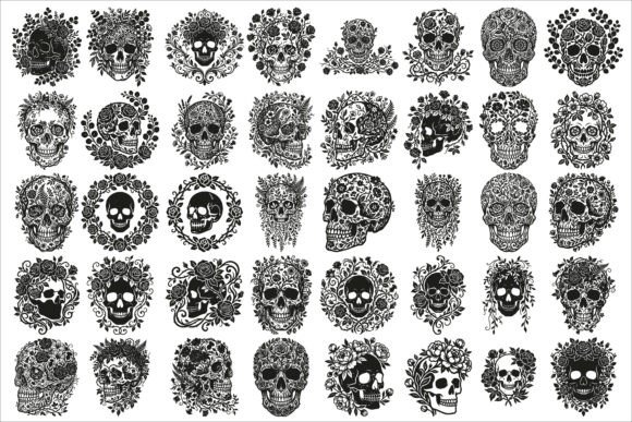 Download Elegant Floral Skull Silhouette Design - Premium Bundle