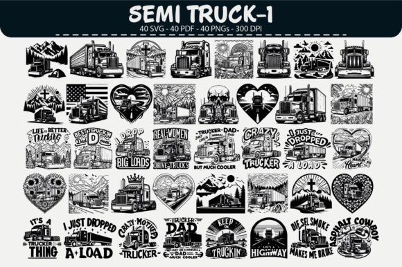 Download Semi Truck Vector Pack – 40 Designs - Vector Collection