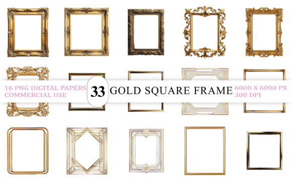 Download Gold Square Frame PNG Bundle - Square Collection